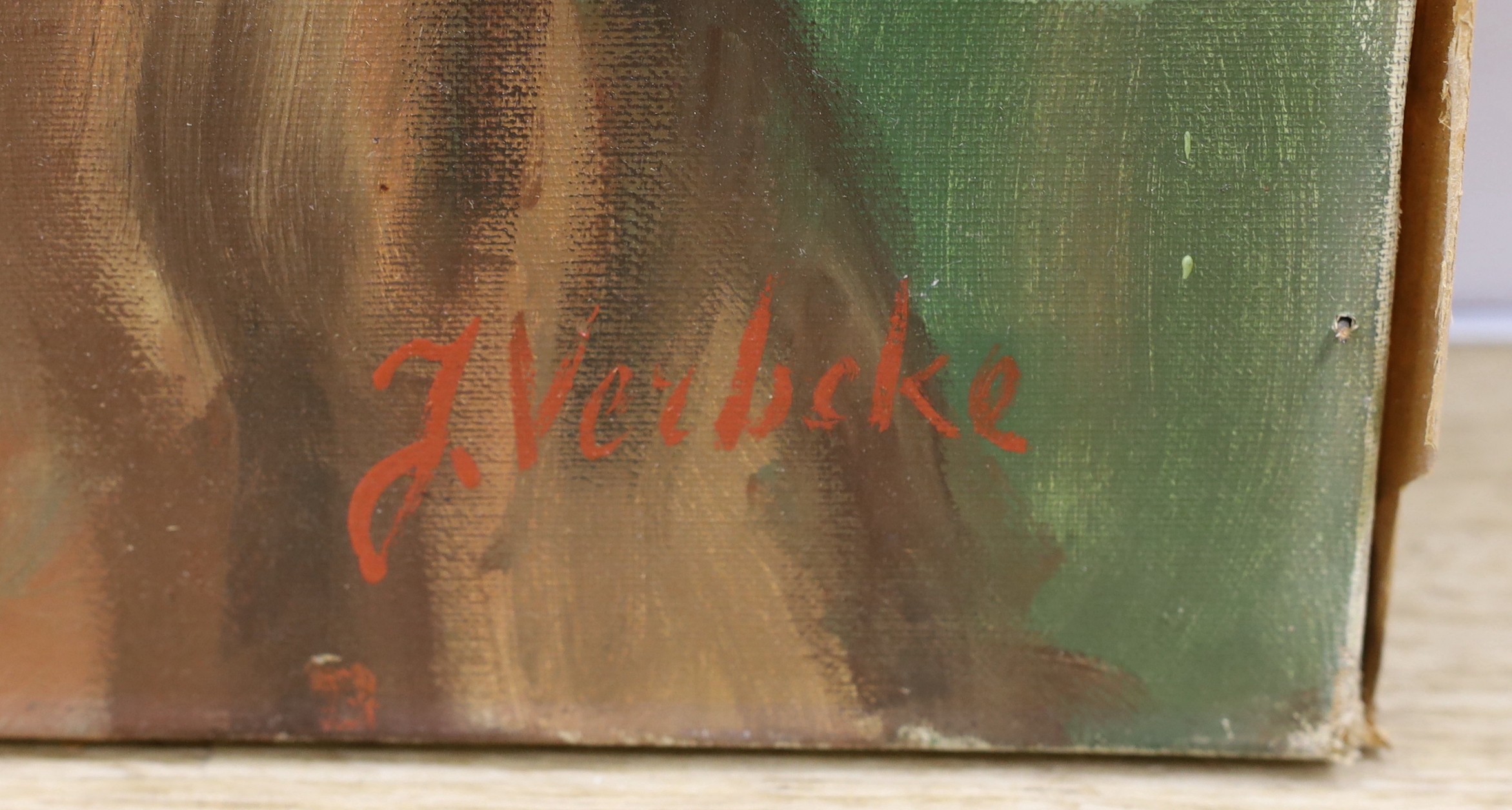 J. Verbske, oil on canvas, Portrait of a Romany woman, signed, 50 x 60cm, unframed